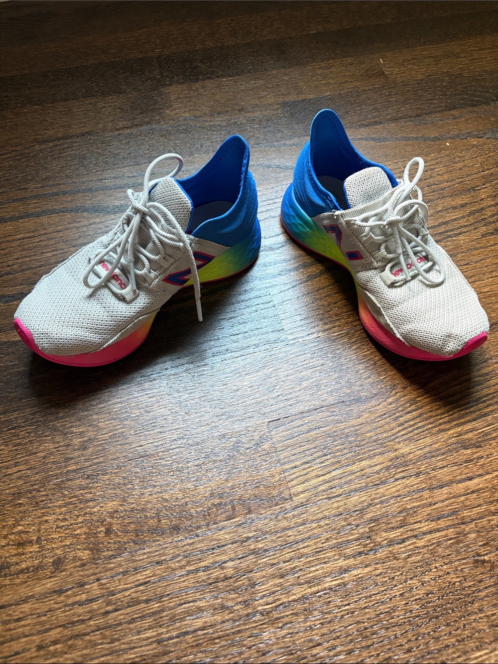 New Balance Grey Fresh Foam ROAV Sneakers with Blue and Rainbow Midsole